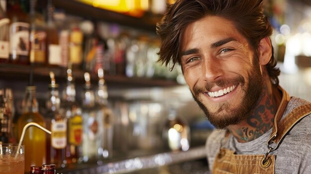 Foto persona sonriente en los locales con licencia