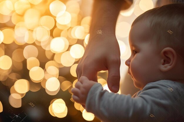 Foto una persona sosteniendo a un bebé frente a un árbol de navidad