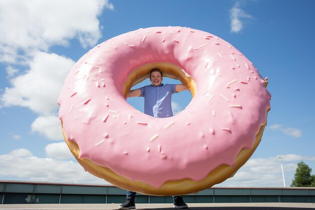 Foto una persona sosteniendo una caja de rosquillas con una sonrisa