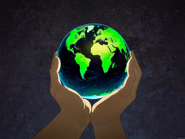 una persona sosteniendo un globo con la palabra mundo en él