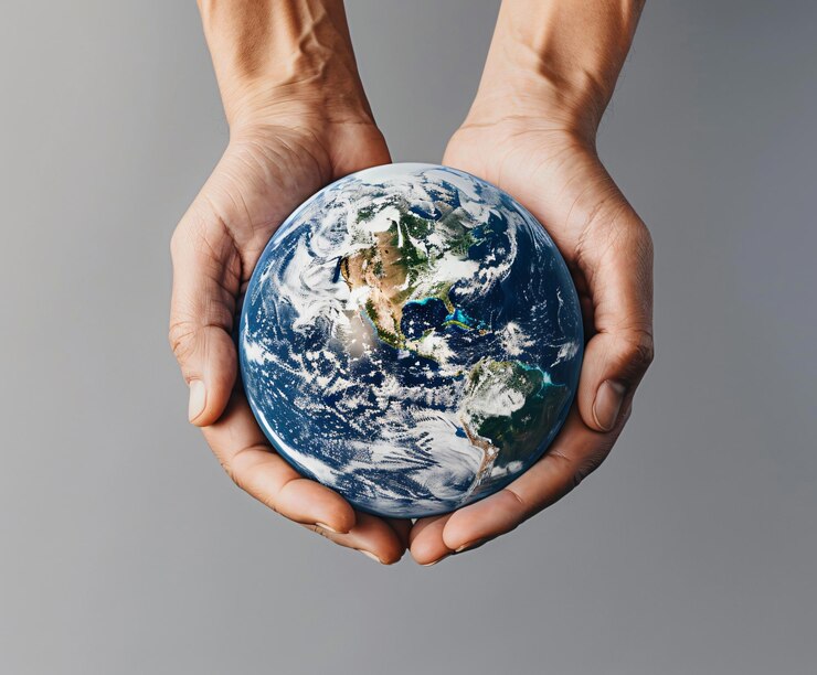 una persona sosteniendo un globo con la palabra tierra en él