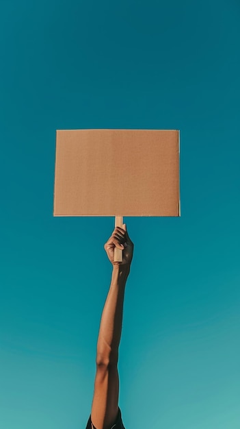 Foto persona sosteniendo un letrero de cartón en el aire un símbolo de protesta y expresión
