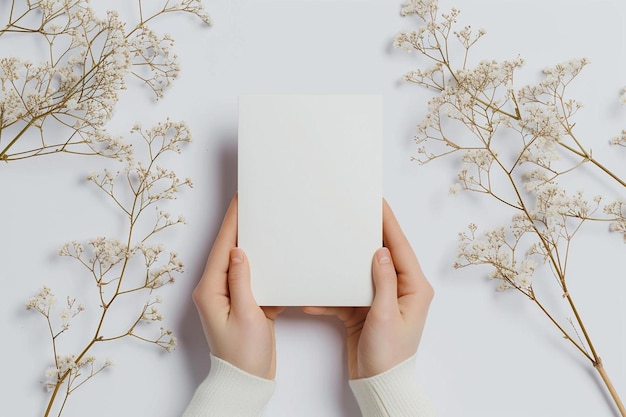 una persona sosteniendo un libro en blanco en sus manos