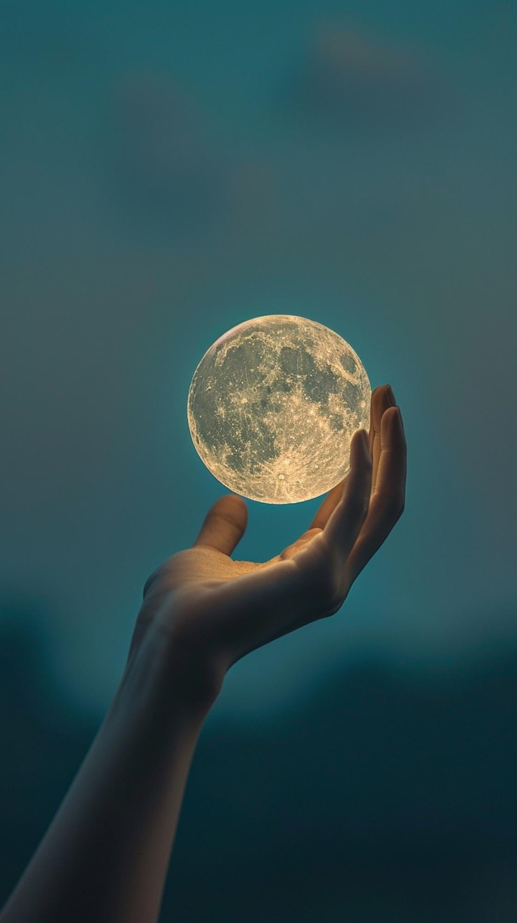una persona sosteniendo una luna llena en sus manos