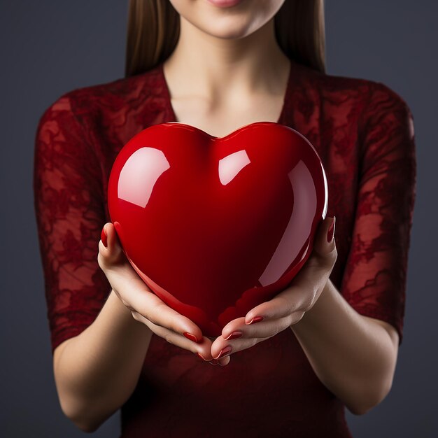 Persona sosteniendo un objeto en forma de corazón sobre fondo rojo