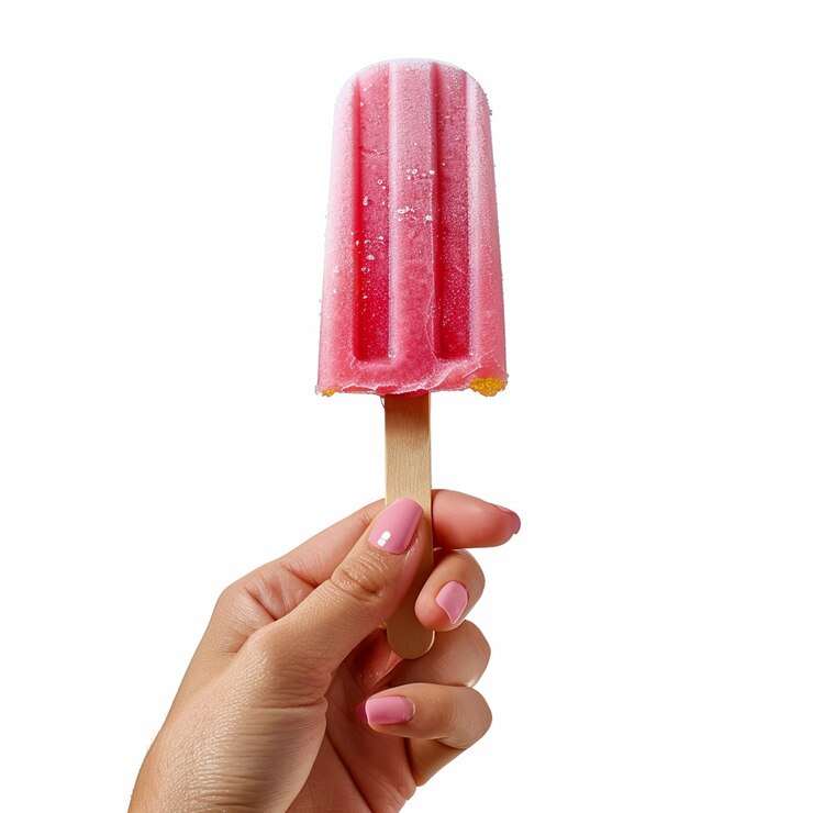 Foto una persona sosteniendo un palillo de helado con un fondo blanco