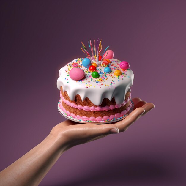 una persona sosteniendo un pastel con un pastel blanco y rosa con la palabra Pascua en él.