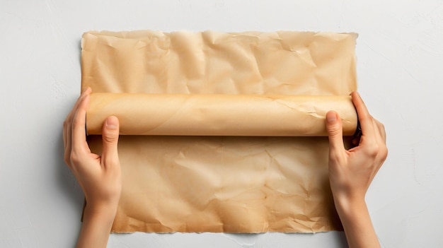 una persona sosteniendo un pedazo de papel marrón con la palabra en él
