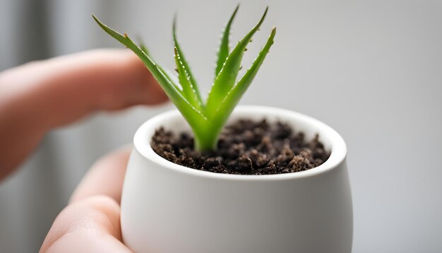 Foto una persona sosteniendo una pequeña planta en un cuenco blanco