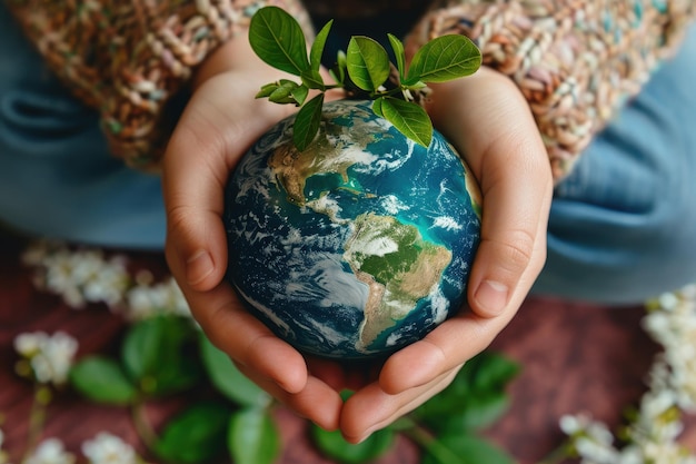 Una persona sosteniendo una pequeña planta verde en sus manos