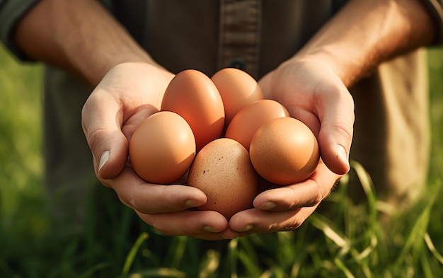 una persona sosteniendo una pila de huevos