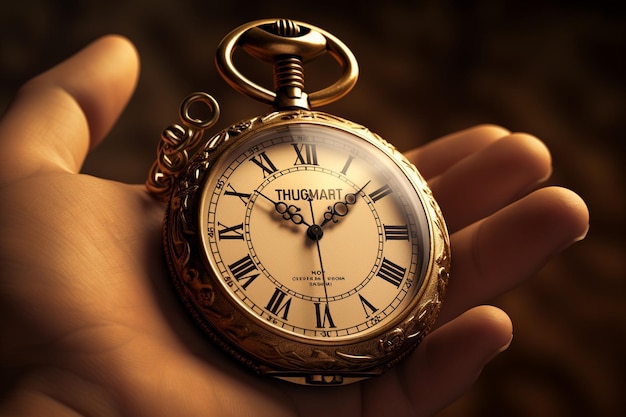 Una persona sosteniendo un reloj de bolsillo antiguo con Generative ai