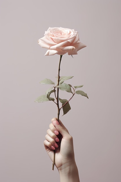 una persona sosteniendo una rosa en su mano creada con IA generativa