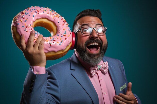 Una persona sosteniendo una rosquilla en su ojo como un monóculo