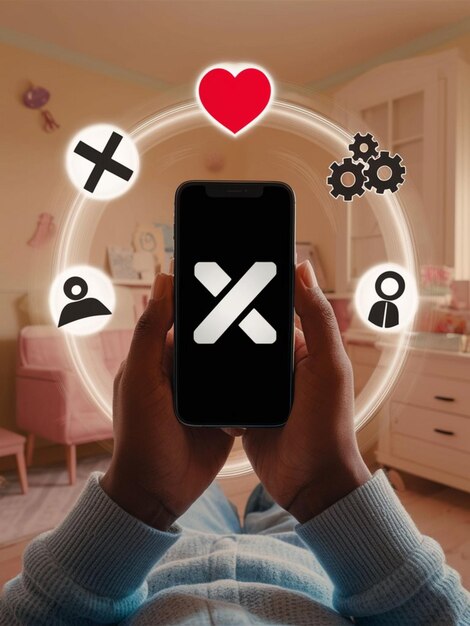Foto una persona sosteniendo un teléfono con las palabras x y x en él