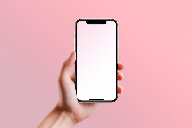 Una persona sosteniendo un teléfono con una pantalla en blanco en su mano generativa ai