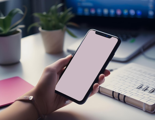 una persona sosteniendo un teléfono con una pantalla rosa