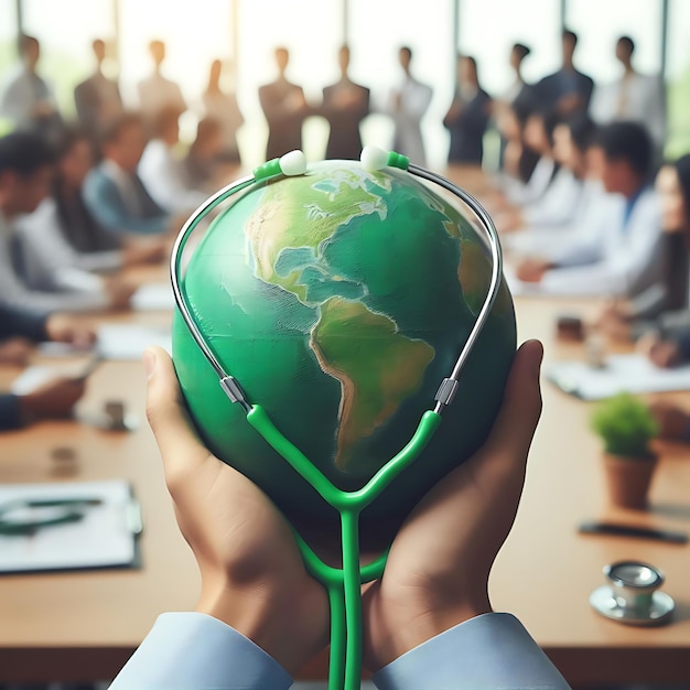 una persona sostiene un globo con el mundo en él