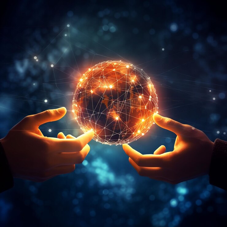 Una persona sostiene un globo terráqueo con la palabra mundo en él.