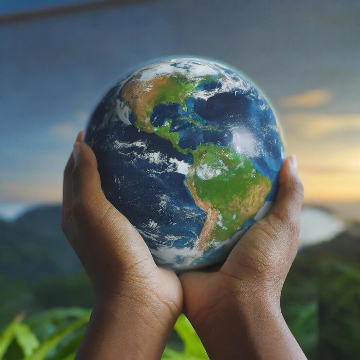 una persona sostiene un globo con la tierra en sus manos