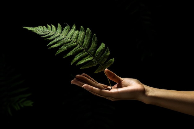 una persona sostiene una hoja que es verde