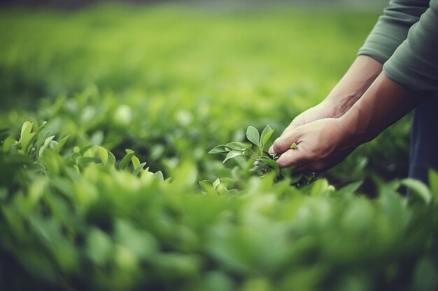 Una persona sostiene una planta en un campo.