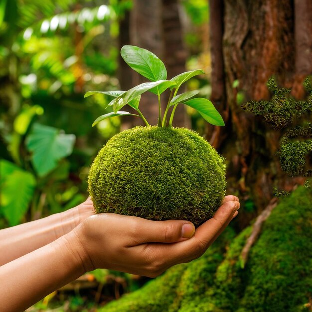 Foto una persona sostiene una planta en sus manos