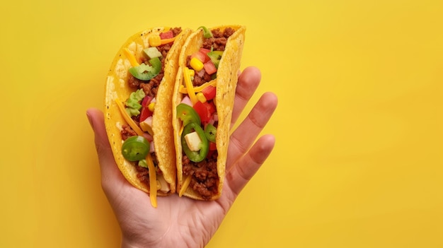 una persona sostiene tacos y un par de tortillas
