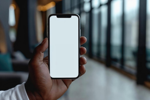 Una persona sostiene un teléfono celular con una pantalla blanca