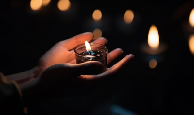 Una persona sostiene una vela en sus manos.