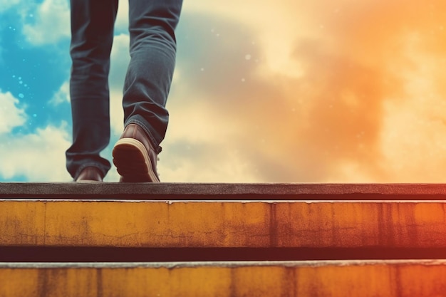 Una persona subiendo escaleras en el cielo