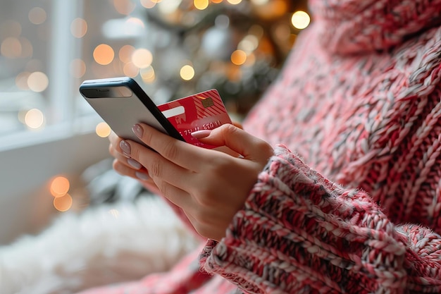 Persona titular de una tarjeta de crédito y un teléfono móvil
