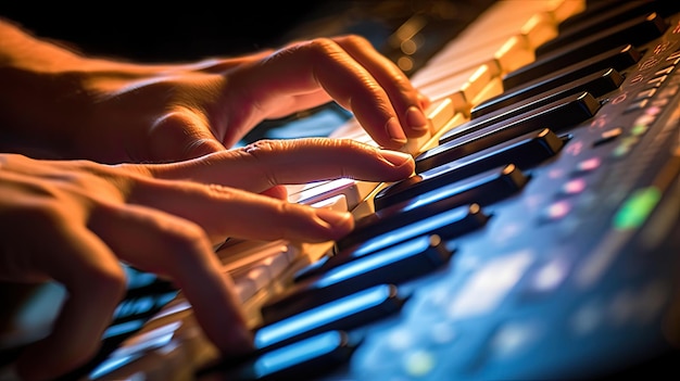 Una persona tocando un teclado de cerca.