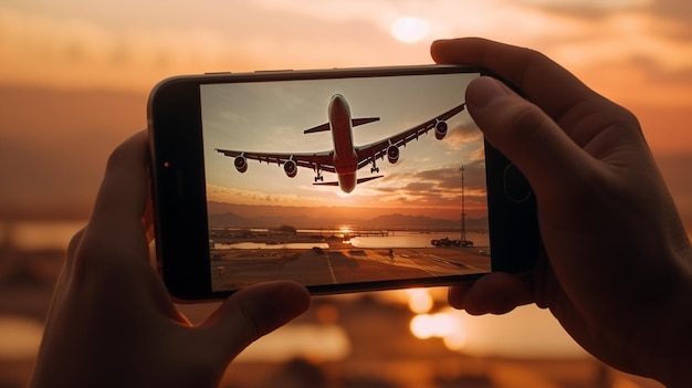 Persona tomando una foto de un avión
