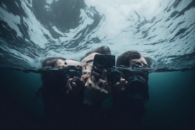 Una persona tomando una foto de su cámara bajo el agua.