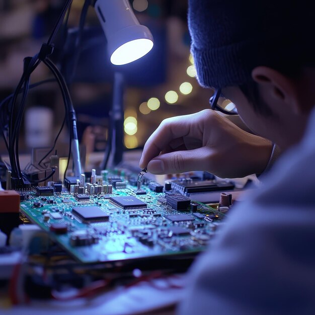 Una persona trabajando en una placa Arduino