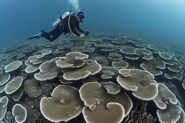 Foto una persona en un traje de baño está nadando sobre un arrecife de coral