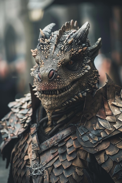 Persona con un traje de dragón detallado en un evento de fantasía