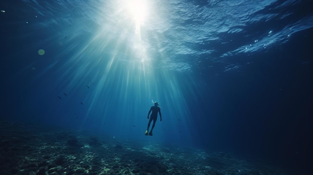 Una persona en traje de neopreno nadando en el océano.
