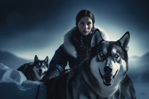 Una persona con un trineo de perros atraviesa la nevada Antártida una aventura épica a través del hielo