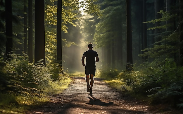 Persona trotando en el bosque