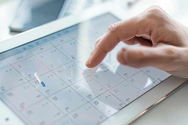 Foto una persona usando una tableta con un calendario en ella