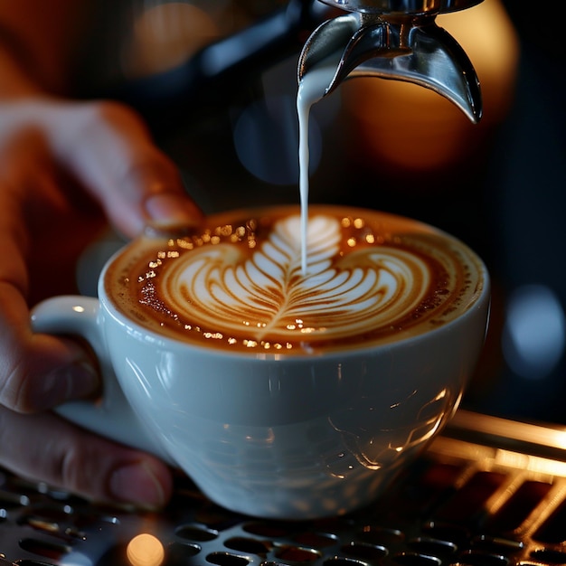 una persona vertiendo café en una taza con una cuchara