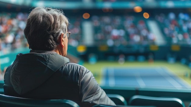 Persona viendo un partido de tenis desde las gradas