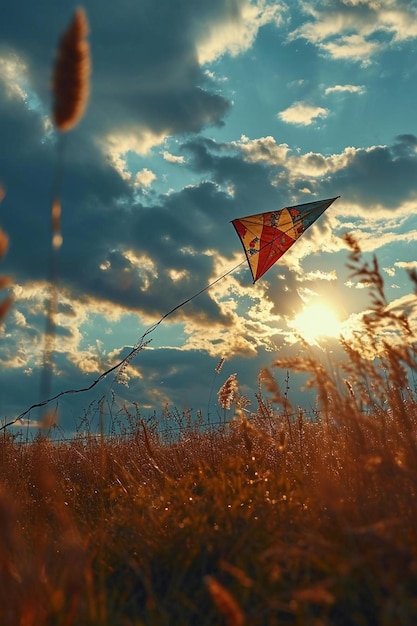 Foto una persona volando una cometa en un campo