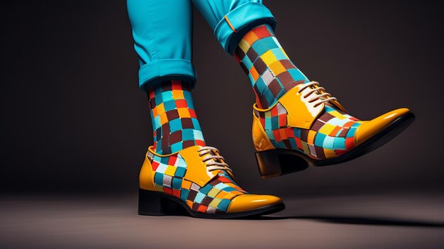 Una persona con zapatos y calcetines de colores