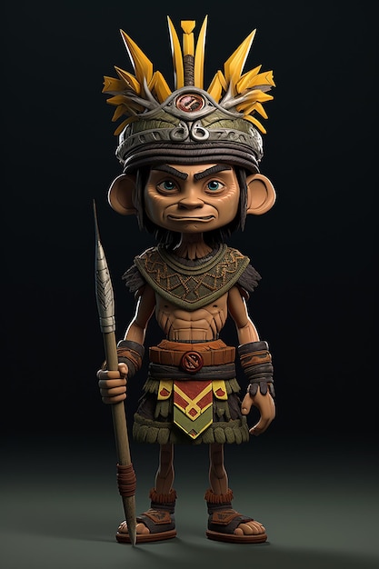 Foto personagem 3d da tribo dayak de desenho animado