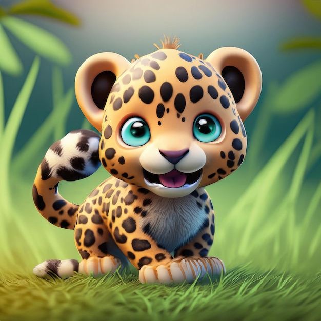 Personagem 3d de leopardo de sorriso fofo