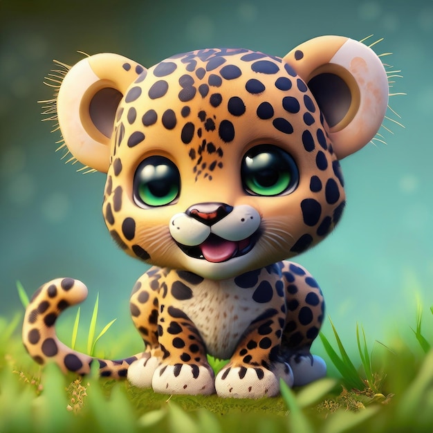 Personagem 3d de leopardo de sorriso fofo