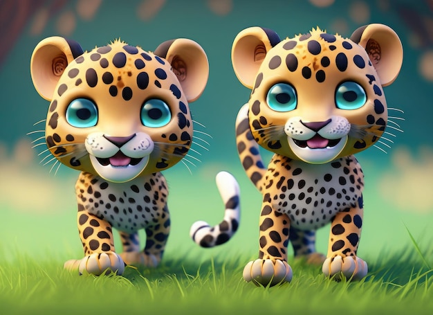 Personagem 3d de leopardo de sorriso fofo